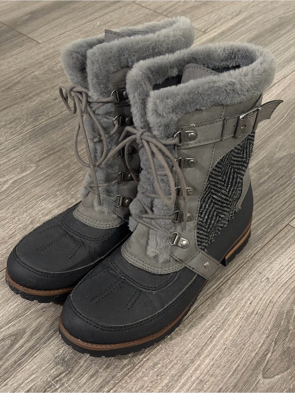 Rock & Candy Grey Faux-Fur Lace-Up Winter Boots